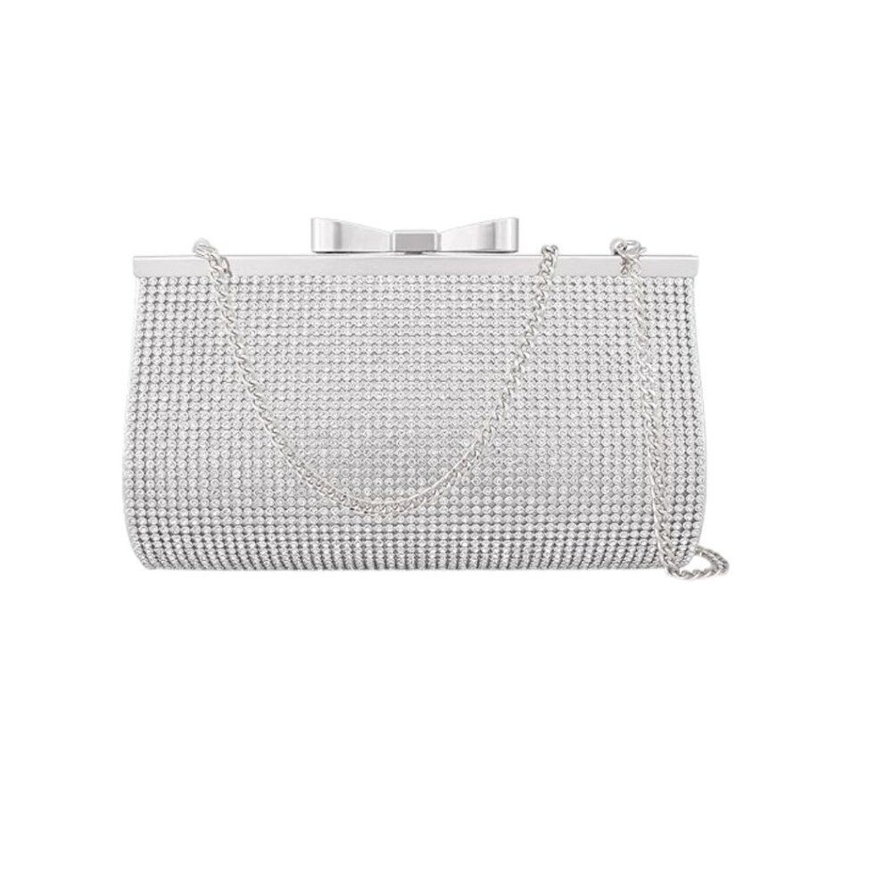 Silver Sparkly Rhinestone Crystal Evening Clutch Bag - Picture 4 of 4